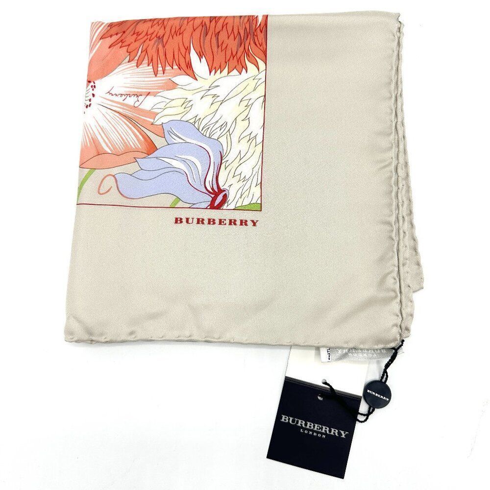 Burberry Grey Beige Floral Silk Scarf